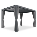 12X20 Louvered Pergola,Dark Grey Aluminum Frame with Adjustable Rainproof Roof, Featuring Waterproof Curtains and Nets