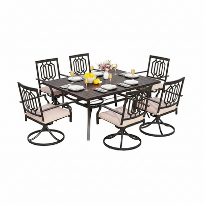 9-Piece Metal Square Outdoor Dining Set with Table and Swivel Chairs with Beige Cushions