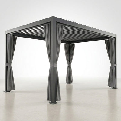 Aluminum Pergola Built for Year-Round Use, 12X20 Louvered Roof, Waterproof Curtains, 240 Sq Ft Coverage