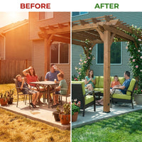 10 Ft. X 10 Ft. Traditional All Cedar Wood Outdoor Patio Pergola Shade Structure — Before & After