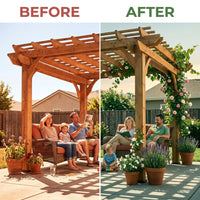 10 Ft. X 10 Ft. Traditional All Cedar Wood Outdoor Patio Pergola Shade Structure — Before & After