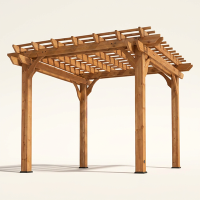 10 Ft. X 10 Ft. Traditional All Cedar Wood Outdoor Patio Pergola Shade Structure