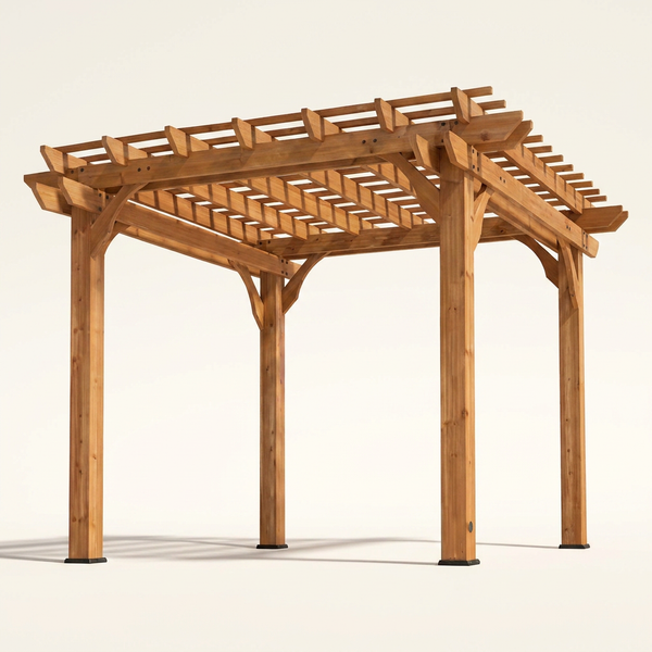 10 Ft. X 10 Ft. Traditional All Cedar Wood Outdoor Patio Pergola Shade Structure — Studio Shot