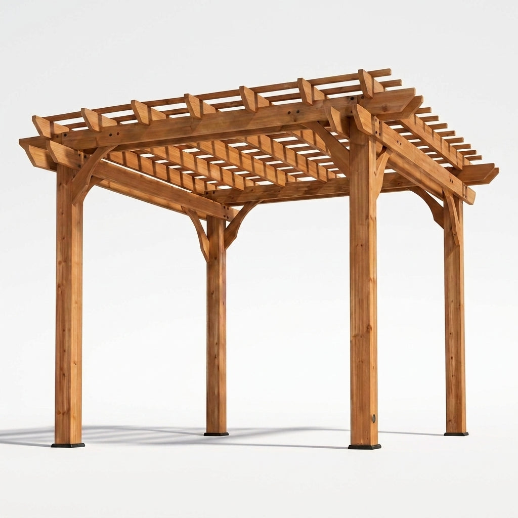 10 Ft. X 10 Ft. Traditional All Cedar Wood Outdoor Patio Pergola Shade Structure — Studio Shot