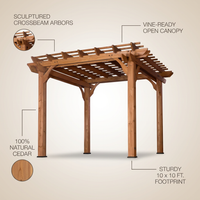 10 Ft. X 10 Ft. Traditional All Cedar Wood Outdoor Patio Pergola Shade Structure — infographic