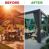 12X20 Louvered Pergola,Dark Grey Aluminum Frame with Adjustable Rainproof Roof, Featuring Waterproof Curtains and Nets — Before & After