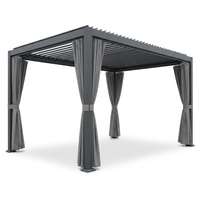 12X20 Louvered Pergola,Dark Grey Aluminum Frame with Adjustable Rainproof Roof, Featuring Waterproof Curtains and Nets — Studio Shot