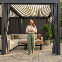 12X20 Louvered Pergola,Dark Grey Aluminum Frame with Adjustable Rainproof Roof, Featuring Waterproof Curtains and Nets — Lifestyle