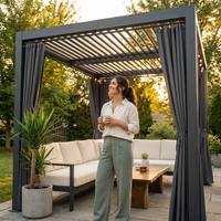 12X20 Louvered Pergola,Dark Grey Aluminum Frame with Adjustable Rainproof Roof, Featuring Waterproof Curtains and Nets — Lifestyle