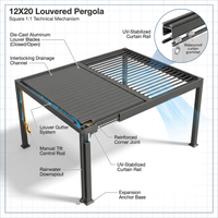 12X20 Louvered Pergola,Dark Grey Aluminum Frame with Adjustable Rainproof Roof, Featuring Waterproof Curtains and Nets — How It Works