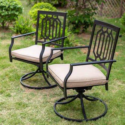 9-Piece Metal Square Outdoor Dining Set with Table and Swivel Chairs with Beige Cushions