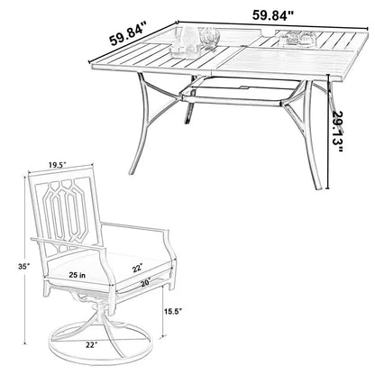 9-Piece Metal Square Outdoor Dining Set with Table and Swivel Chairs with Beige Cushions