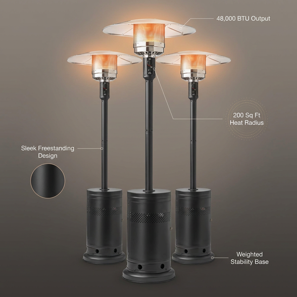 (3 Pack)  48,000 BTU Freestanding Metal Propane Patio Heater, Black — infographic