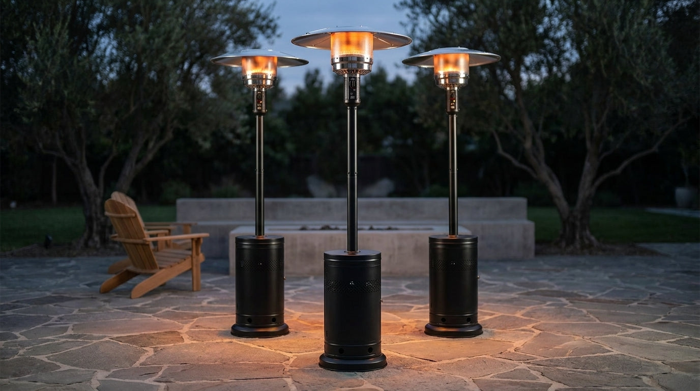 (3 Pack)  48,000 BTU Freestanding Metal Propane Patio Heater, Black — Lifestyle
