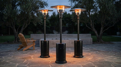 (3 Pack)  48,000 BTU Freestanding Metal Propane Patio Heater, Black — Lifestyle