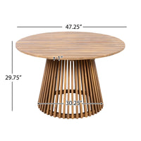 5-Piece Outdoor Patio Dining Table Set with Rope Armchairs & Navy Cushions, Light Teak+Beige