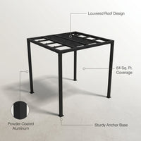 8 Ft. X 8 Ft. Matte Black Aluminum Pergola — infographic