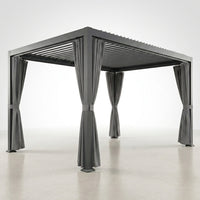 Aluminum Pergola Built for Year-Round Use, 12X20 Louvered Roof, Waterproof Curtains, 240 Sq Ft Coverage — Studio Shot