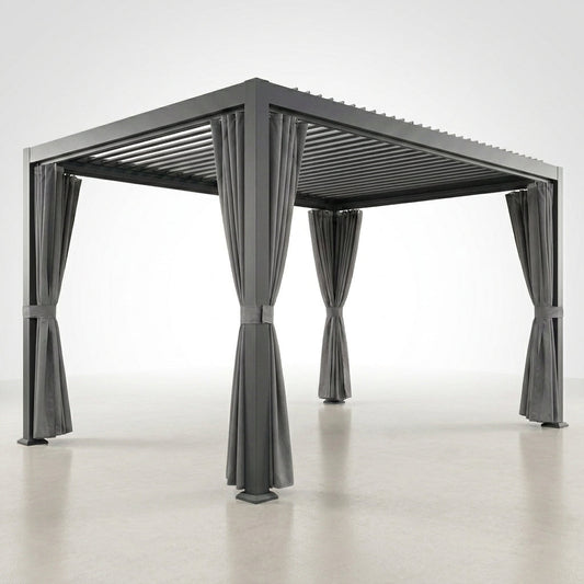 Aluminum Pergola Built for Year-Round Use, 12X20 Louvered Roof, Waterproof Curtains, 240 Sq Ft Coverage — Studio Shot