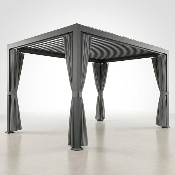 Aluminum Pergola Built for Year-Round Use, 12X20 Louvered Roof, Waterproof Curtains, 240 Sq Ft Coverage — Studio Shot
