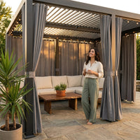 Aluminum Pergola Built for Year-Round Use, 12X20 Louvered Roof, Waterproof Curtains, 240 Sq Ft Coverage — Lifestyle