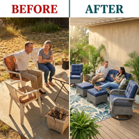 Patio Furniture Set 6-Piece Outdoor Patio Conversation Set with Blue Cushions Lawn Furniture — Before & After
