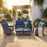 Patio Furniture Set 6-Piece Outdoor Patio Conversation Set with Blue Cushions Lawn Furniture — Studio Shot