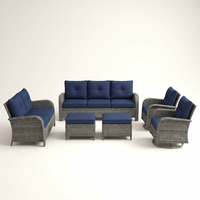 Patio Furniture Set 6-Piece Outdoor Patio Conversation Set with Blue Cushions Lawn Furniture — Studio Shot
