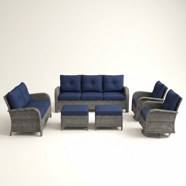 Patio Furniture Set 6-Piece Outdoor Patio Conversation Set with Blue Cushions Lawn Furniture — Studio Shot