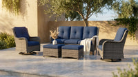 Patio Furniture Set 6-Piece Outdoor Patio Conversation Set with Blue Cushions Lawn Furniture — Lifestyle
