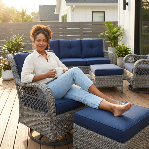 Outdoor Patio Conversation Set Built to Last, Steel Frame Construction, High-Density Cushions, 6-Piece