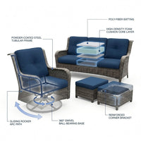 Patio Furniture Set 6-Piece Outdoor Patio Conversation Set with Blue Cushions Lawn Furniture — How It Works