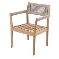 5-Piece Outdoor Patio Dining Table Set with Rope Armchairs & Navy Cushions, Light Teak+Beige