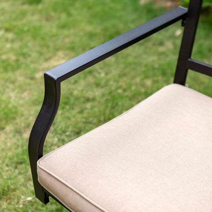 9-Piece Metal Square Outdoor Dining Set with Table and Swivel Chairs with Beige Cushions